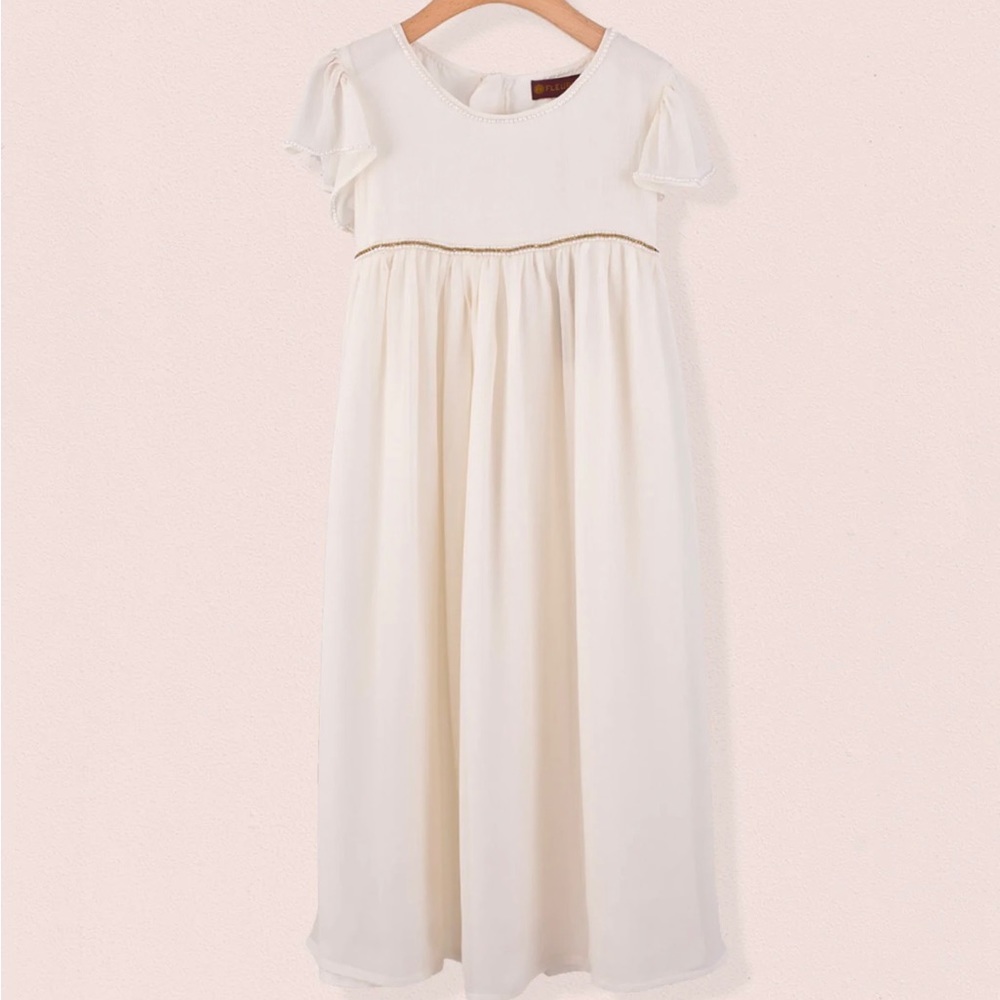 Ophelia tulle silk cream beaded dress Fleurisse Leon Flower girl wedding gown